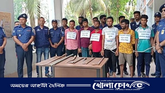 ভাঙ্গায় অস্ত্রসহ আন্তঃজেলা ডাকাত চক্রের ৬ সদস্য গ্রেফতারঃ পুলিশের সংবাদ সম্মেলন