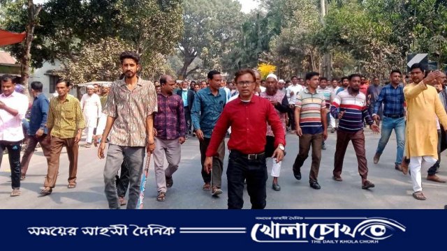 নান্দাইলে বিএনপির আহ্বায়ক কমিটি  বাতিলের দাবিতে বিক্ষোভ মিছিল